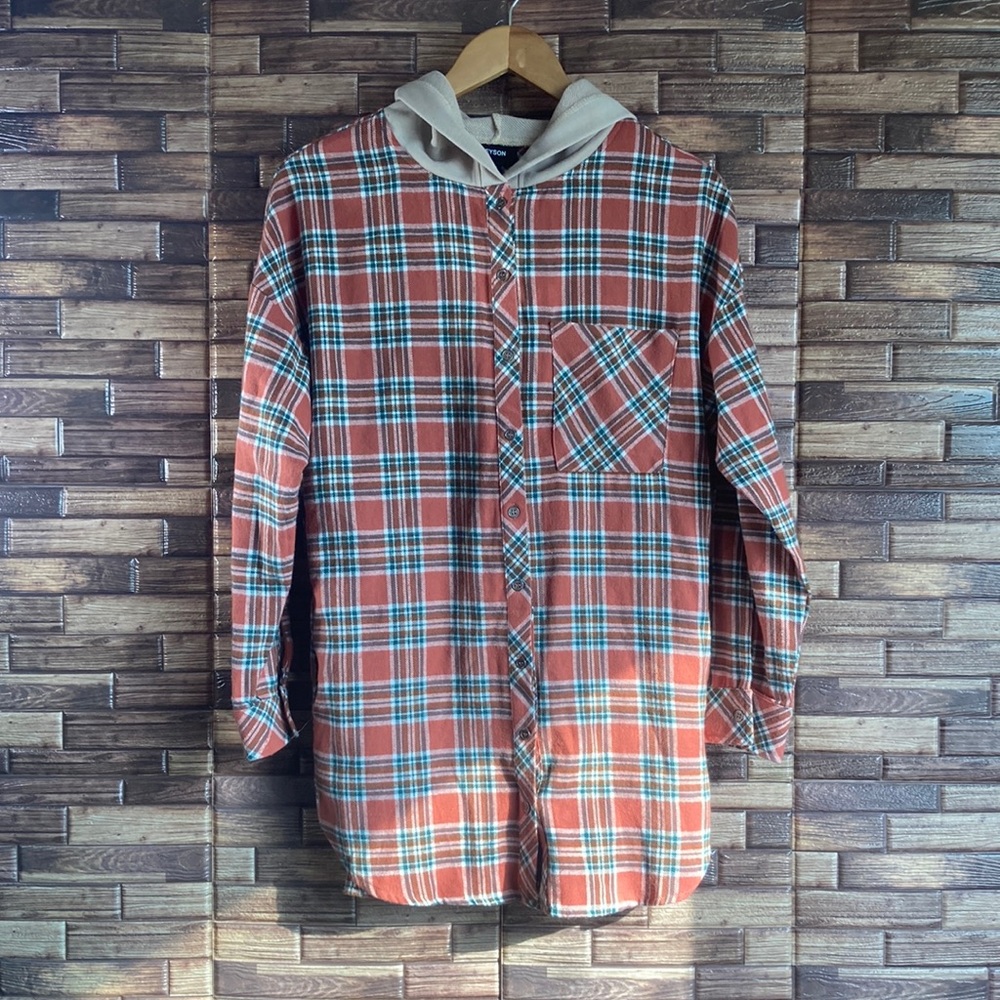 NWT Heyson Boutique Flannel Shirt Orange Tan Small
